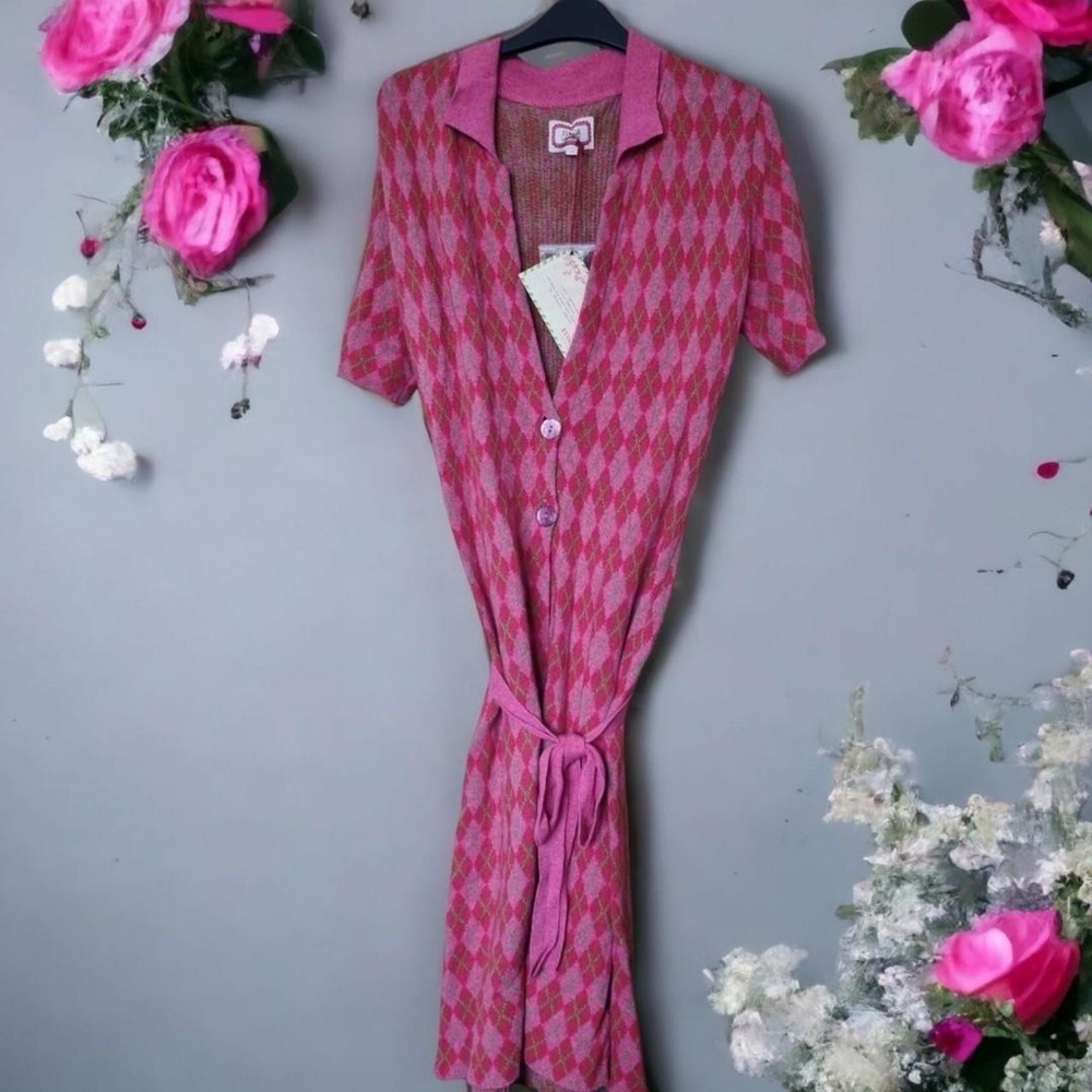 Avoca argyle print wool blend knit dress Size 4 uk 14Button/tie Fastening new - Picture 1 of 4